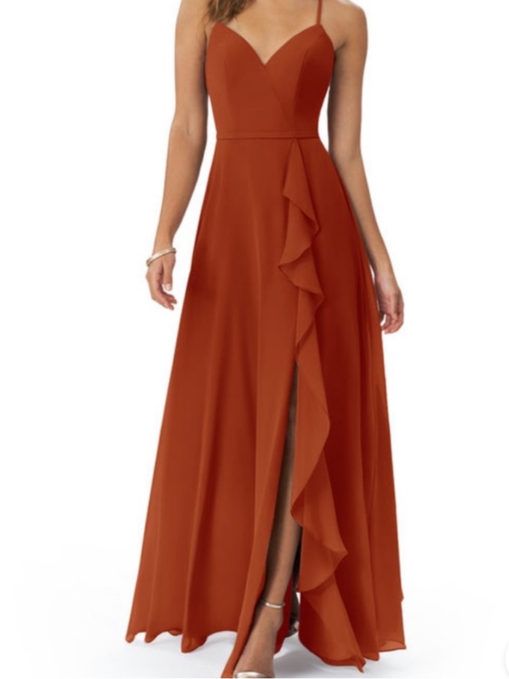 Azazie Nadeem Terracotta Ruffle Maxi Dress size A4